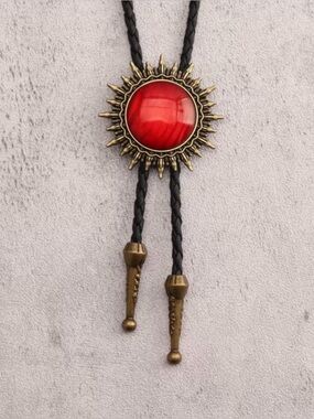 Vintage-Inspired Red Sunburst Bolo Tie with Black Cord
